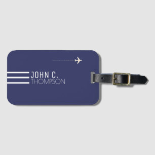 elegant & modern monogram on blue travel luggage tag