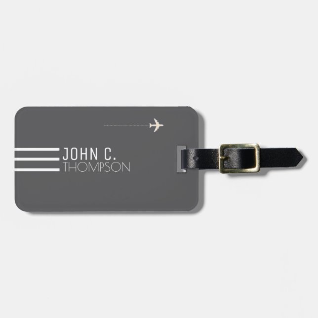 Elegant & Modern Monogram on grey Travel Luggage Tag (Front Horizontal)