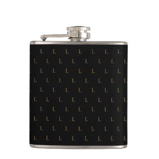 Elegant Modern Monogram Pattern Black Hip Flask