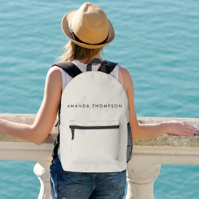 Elegant Modern Monogram Personalised With Name Printed Backpack (Creator Uploaded)