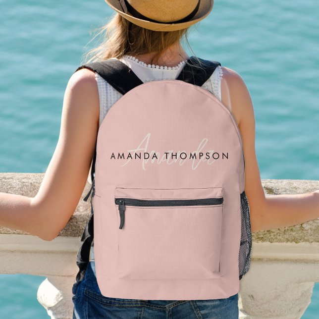 Elegant Modern Monogram Personalised With Name Printed Backpack (Creator Uploaded)