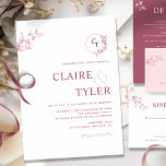 Elegant Modern Monogram Pink, Burgundy Wedding Invitation<br><div class="desc">Elegant monogram wedding invitation with a modern and minimal style showcasing a delicate fine hand-drawn monogram, contemporary typography, and a subtle fine hand-drawn floral detail in burgundy, and pink tones. Easy to fill in the template. Ability to "edit using design tool" and make changes to font size, style, and position...</div>