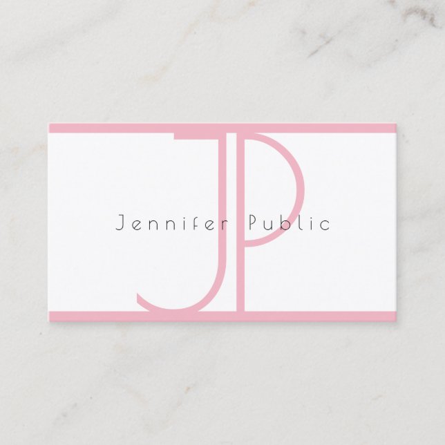 Elegant Modern Monogram Pink White Plain Luxury Business Card (Front)