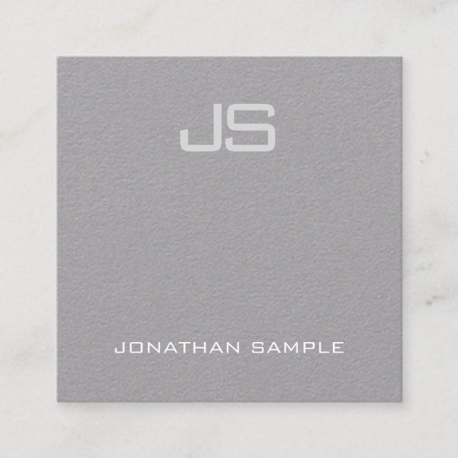 Elegant Modern Monogram Premium Grey Plain Luxury Square Business Card (Front)
