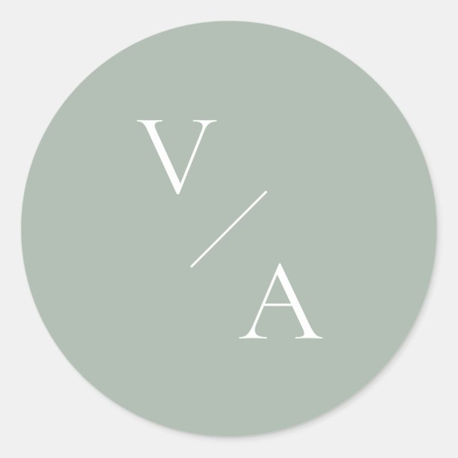 Elegant Modern Monogram Sage Green Wedding Classic Round Sticker (Front)