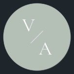 Elegant Modern Monogram Sage Green Wedding Classic Round Sticker<br><div class="desc">Modern monogram wedding stickers in sage green colour.</div>