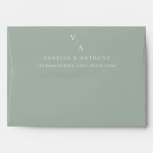 Elegant Modern Monogram Sage Green Wedding Envelope