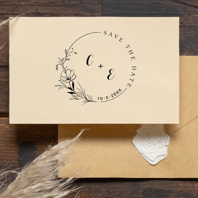 Elegant & Modern Monogram Save the Date Initials Self-inking Stamp (Creator Uploaded)
