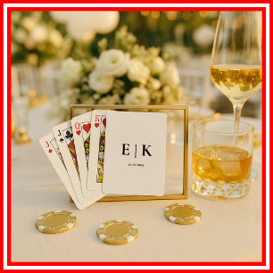 Elegant Modern Monogram Simple Black White Wedding Playing Cards