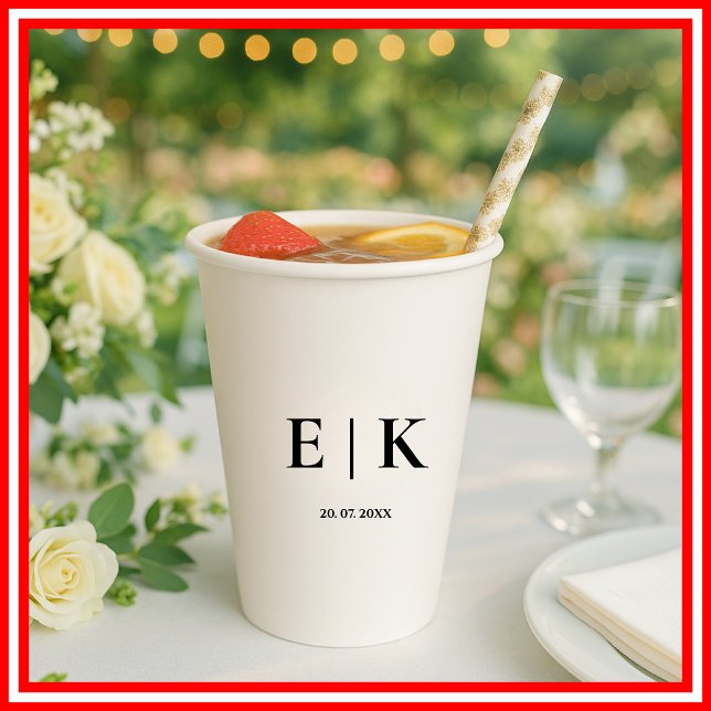 Elegant Modern Monogram Simple Wedding Paper Cups (Creator Uploaded)