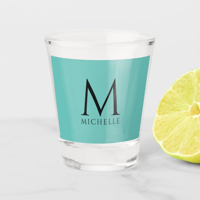 Elegant Modern Monogram Template Clean Teal Shot Glass (Front)