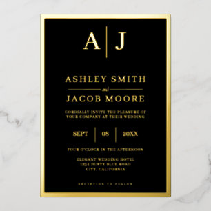 Elegant Modern Monogram Wedding Foil Invitation