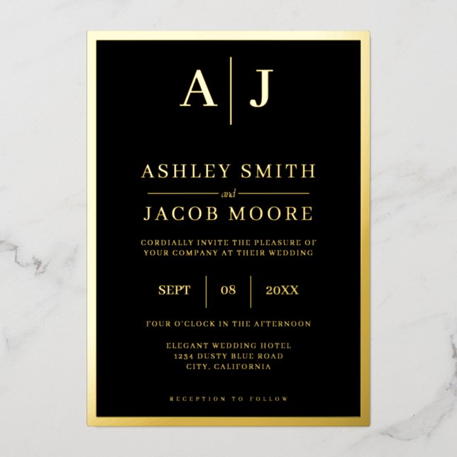 Elegant Modern Monogram Wedding Foil Invitation (Front)
