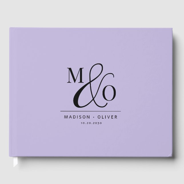 Elegant Modern Monogram Wedding Lavender Guest Book (Front)
