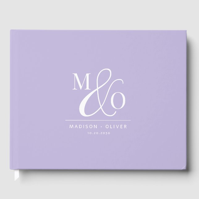 Elegant Modern Monogram Wedding Lavender Guest Book (Front)