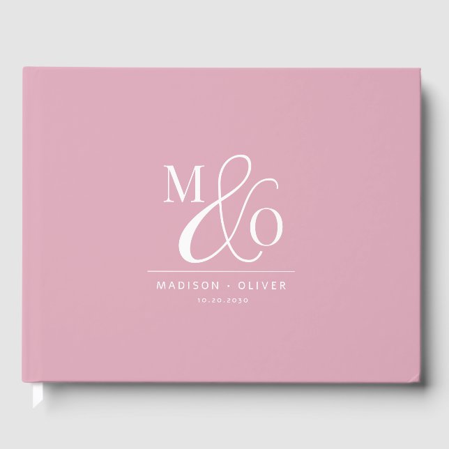 Elegant Modern Monogram Wedding Pink Guest Book (Front)