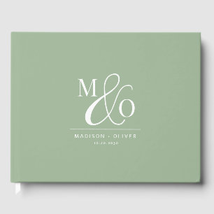 Elegant Modern Monogram Wedding Sage Green Guest Book