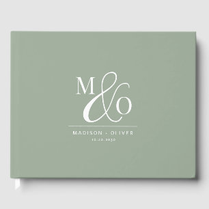 Elegant Modern Monogram Wedding Sage Green Guest Book