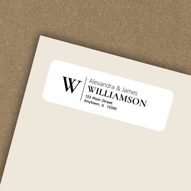 Elegant Modern Monogram White Return Address (Creator Uploaded)