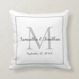 Elegant Modern Monogram White Wedding Keepsake Cushion