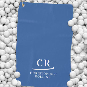 Elegant Modern Monogrammed Initials Name Blue Golf Towel