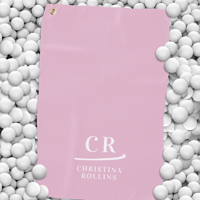 Elegant Modern Monogrammed Initials Name Pink Golf Towel (Elegant Modern Monogrammed Initials Name Pink Golf Towel)