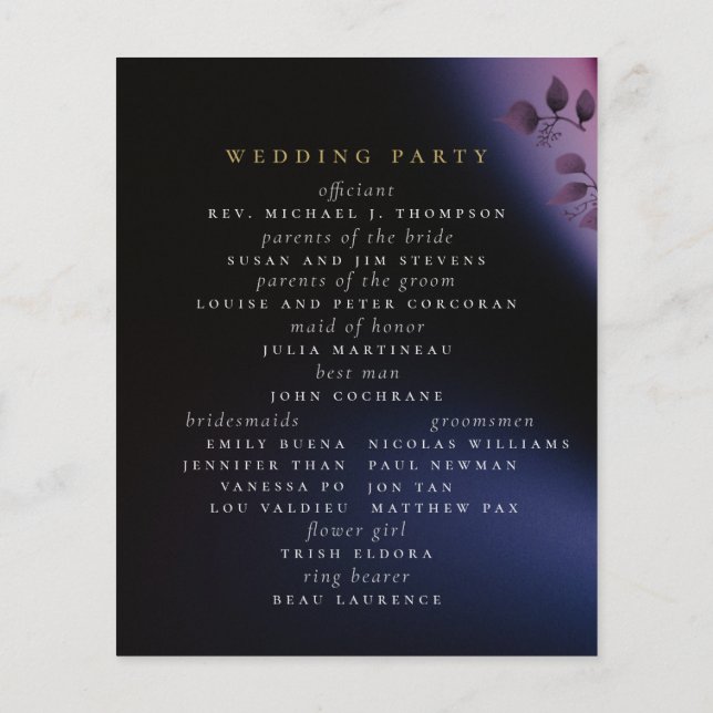 Elegant Modern Moody Black Purple Wedding Program (Back)