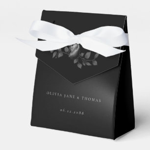 Elegant Modern Moody Black Rose Floral Wedding Favour Box