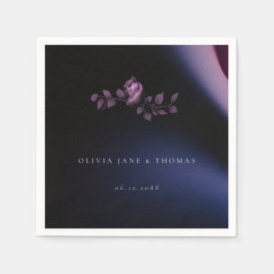 Elegant Modern Moody Dark Purple Floral Wedding Napkin