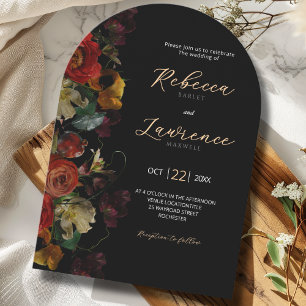 Elegant modern moody flowers arch wedding  invitation