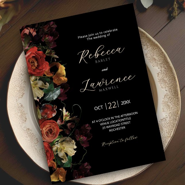 Elegant modern moody flowers wedding Invitation (Creator Uploaded)