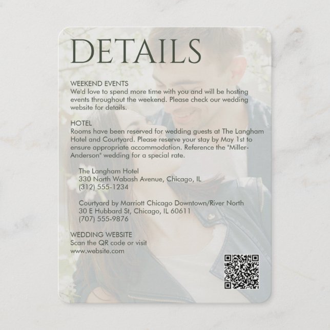 Elegant Modern Moss Green Details Enclosure Card (Front)