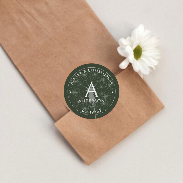 Elegant Modern Moss Green Wedding Classic Round Sticker (Creator Uploaded)