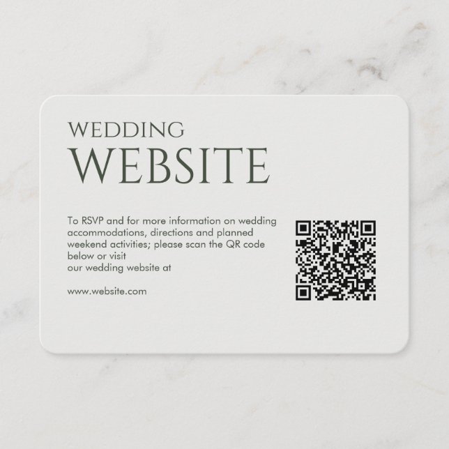 Elegant Modern Moss Green Wedding Enclosure Card (Front)