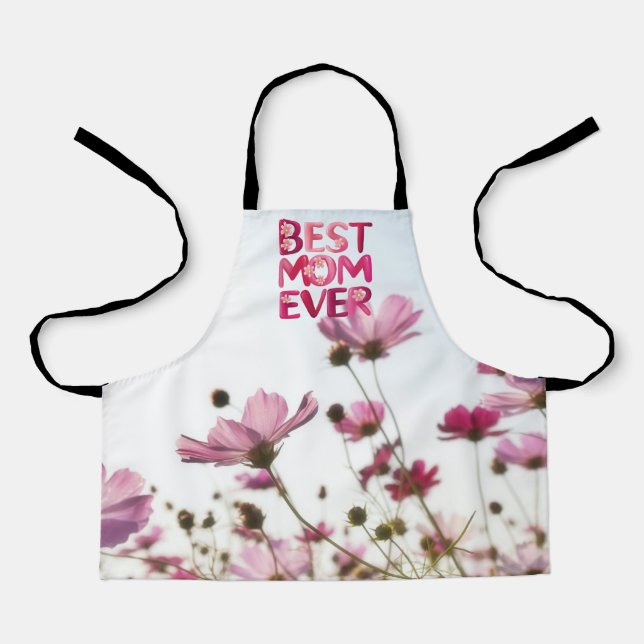 Elegant Modern Mother's Best Mum Ever Pink Floral Apron (Front)