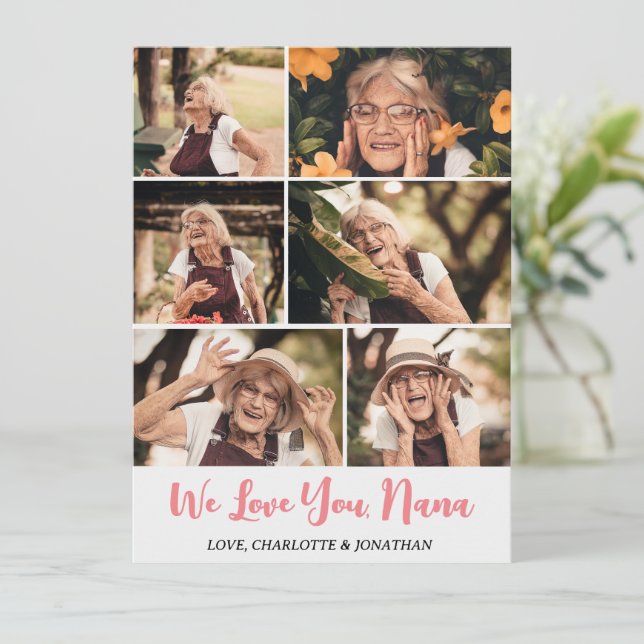 Elegant Modern Mothers Day Grandma Photo Collage Holiday Card (Standing Front)