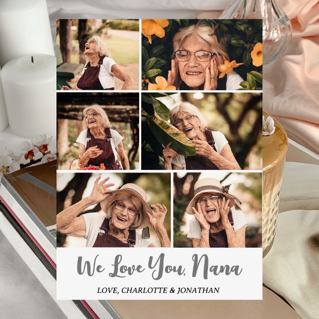 Elegant Modern Mothers Day Grandma Photo Collage Holiday Card (Creator Uploaded)
