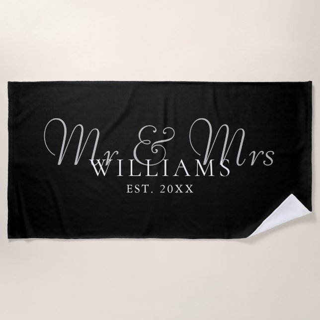 Elegant Modern Mr And Mrs Established Beach Towel (Front)