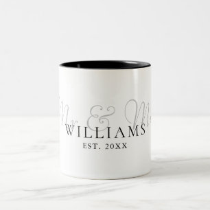 Elegant Modern Mr And Mrs Established Photo Two-Tone Coffee Mug