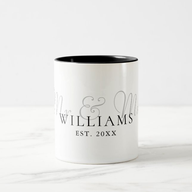 Elegant Modern Mr And Mrs Established Photo Two-Tone Coffee Mug (Center)