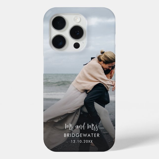 Elegant Modern Mr and Mrs Monogram Wedding Photo Case-Mate iPhone Case (Back)