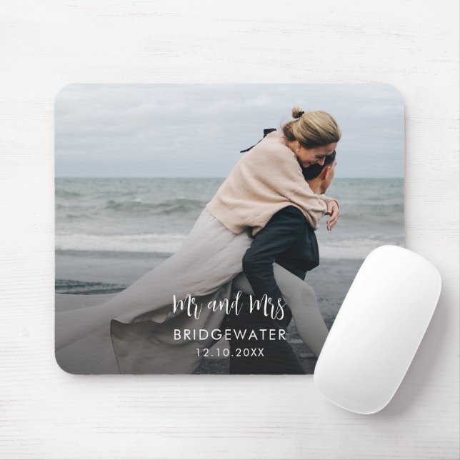 Elegant Modern Mr and Mrs Monogram Wedding Photo Mouse Mat (With Mouse)