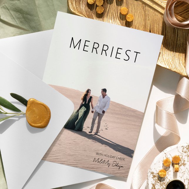 Elegant & Modern Mr & Mrs 2 Photos Christmas Holiday Card (Creator Uploaded)