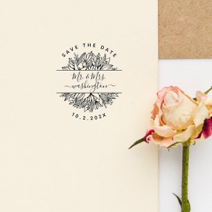Elegant Modern Mr. & Mrs. Save The Date Flowers Self-inking Stamp