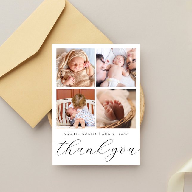 Elegant Modern Multi Photo Collage Baby Shower Thank You Card (Creator Uploaded)