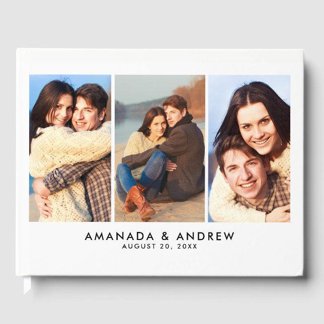 Elegant Modern Multiple Photos Wedding Guest Book (Front)