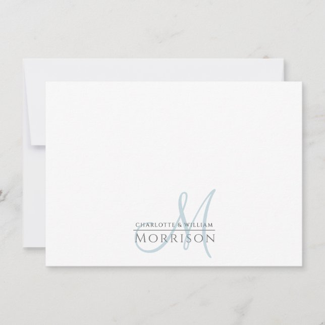 Elegant Modern Muted Blue Monogram Couple Card (Front)