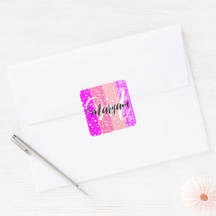 Elegant Modern Name Monogram Pastel Pink  Square Sticker
