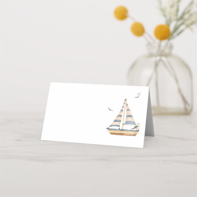 Elegant Modern Nautical Sailboat Baby Shower Place Card (Front)