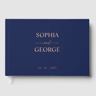 Elegant Modern Navy and Rose Gold Wedding Guest Book